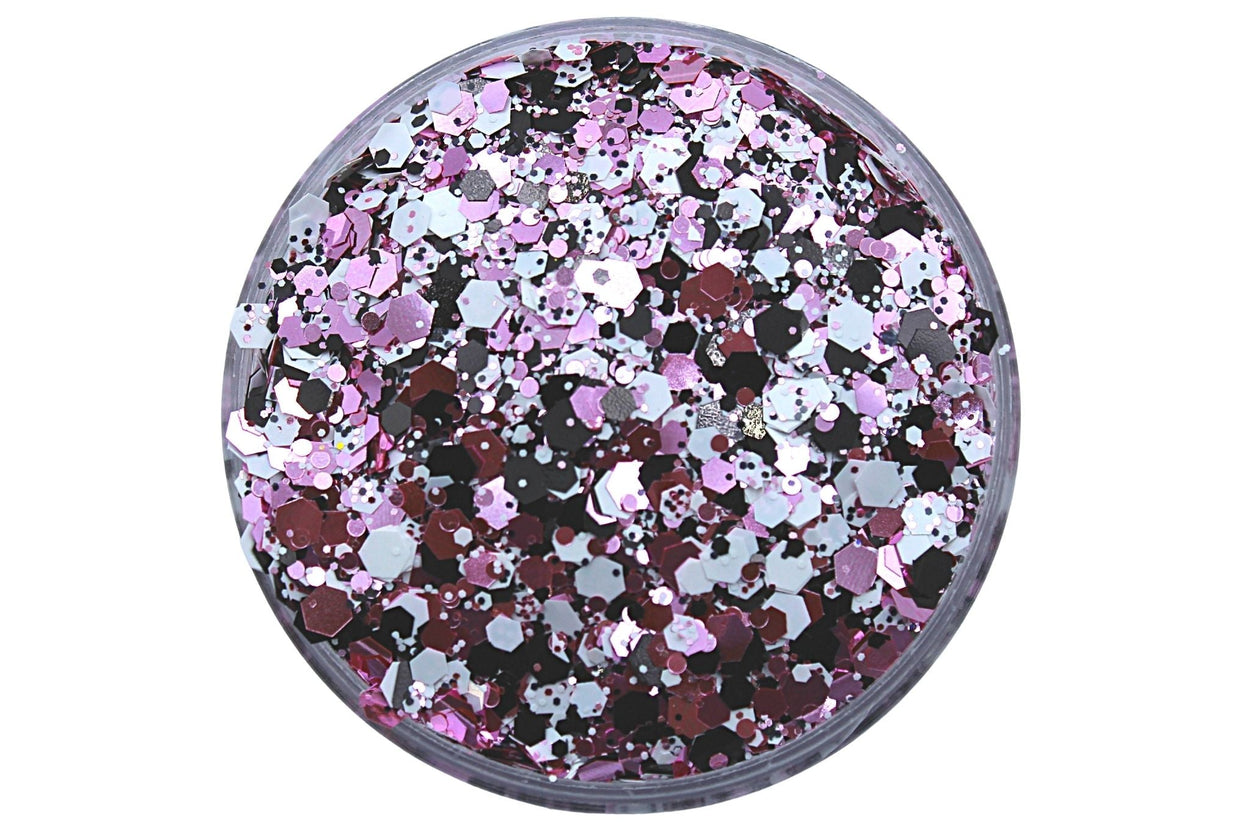 Dance With Me is a pink, black, and white chunky mix glitter