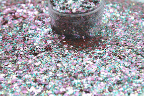 Doll Face multi size metallic glitter. Pink and Teal