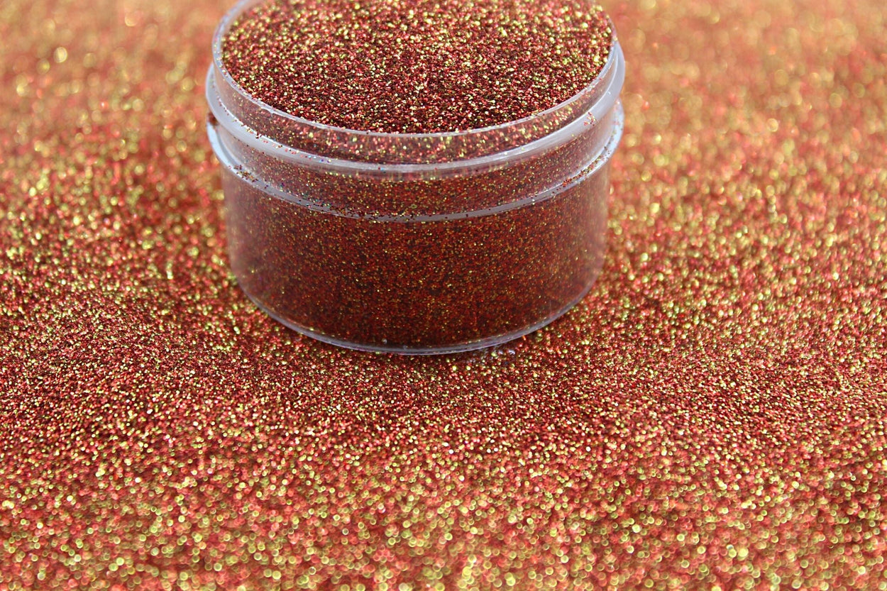 A red and gold metallic glitter