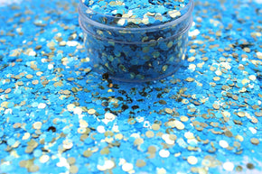 I Dream of Genie is a blue and gold chunky mix glitter