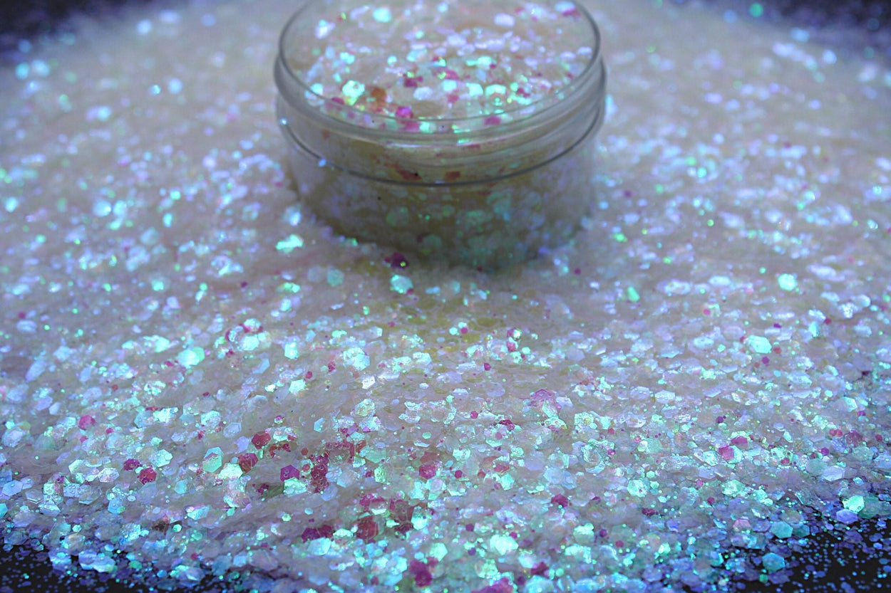Iceberg semi translucent glitter with pink and gold hues
