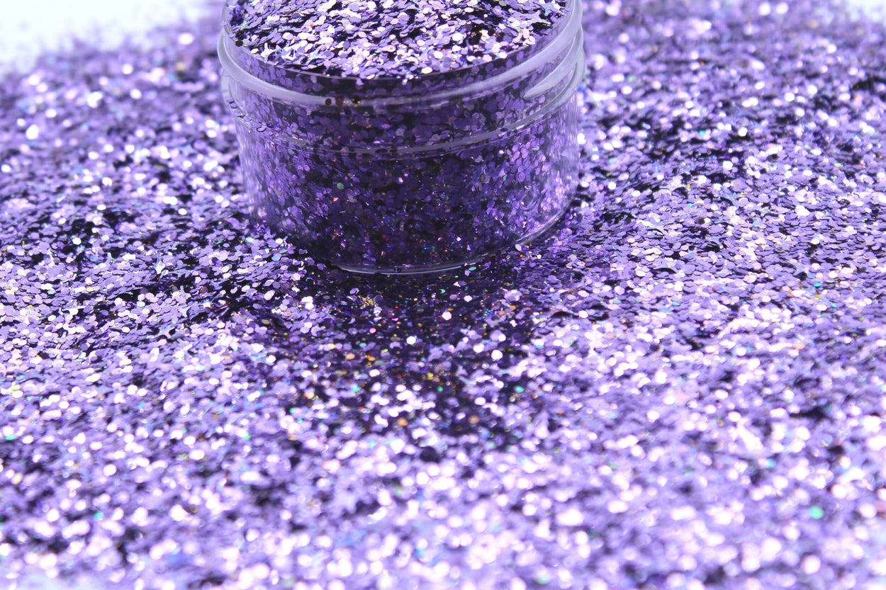 Mystical  is a metallic purple with holographic 4 point purple stars glitter