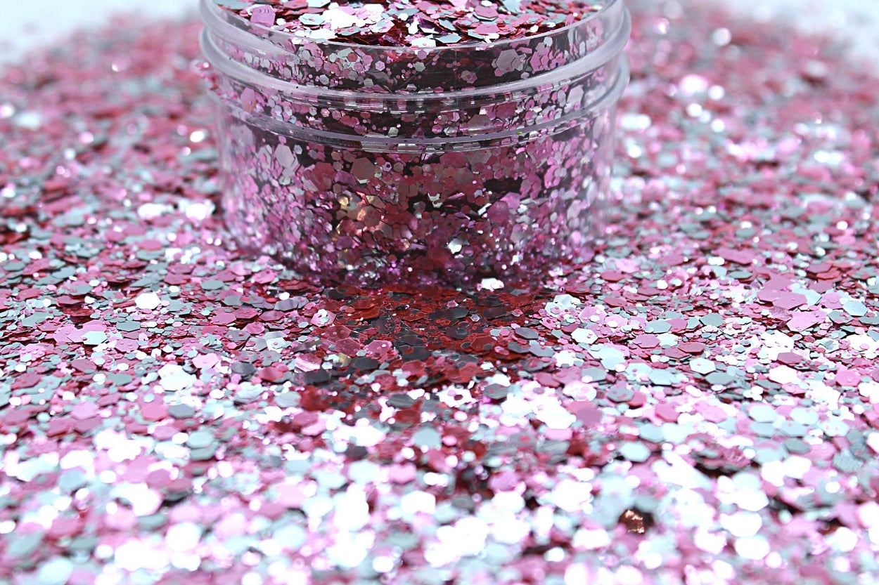 Satin Sheets is a pink and silver chunky glitter