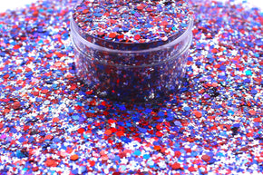 Star Spangled Banner  is a red, white and blue chunky mix glitter