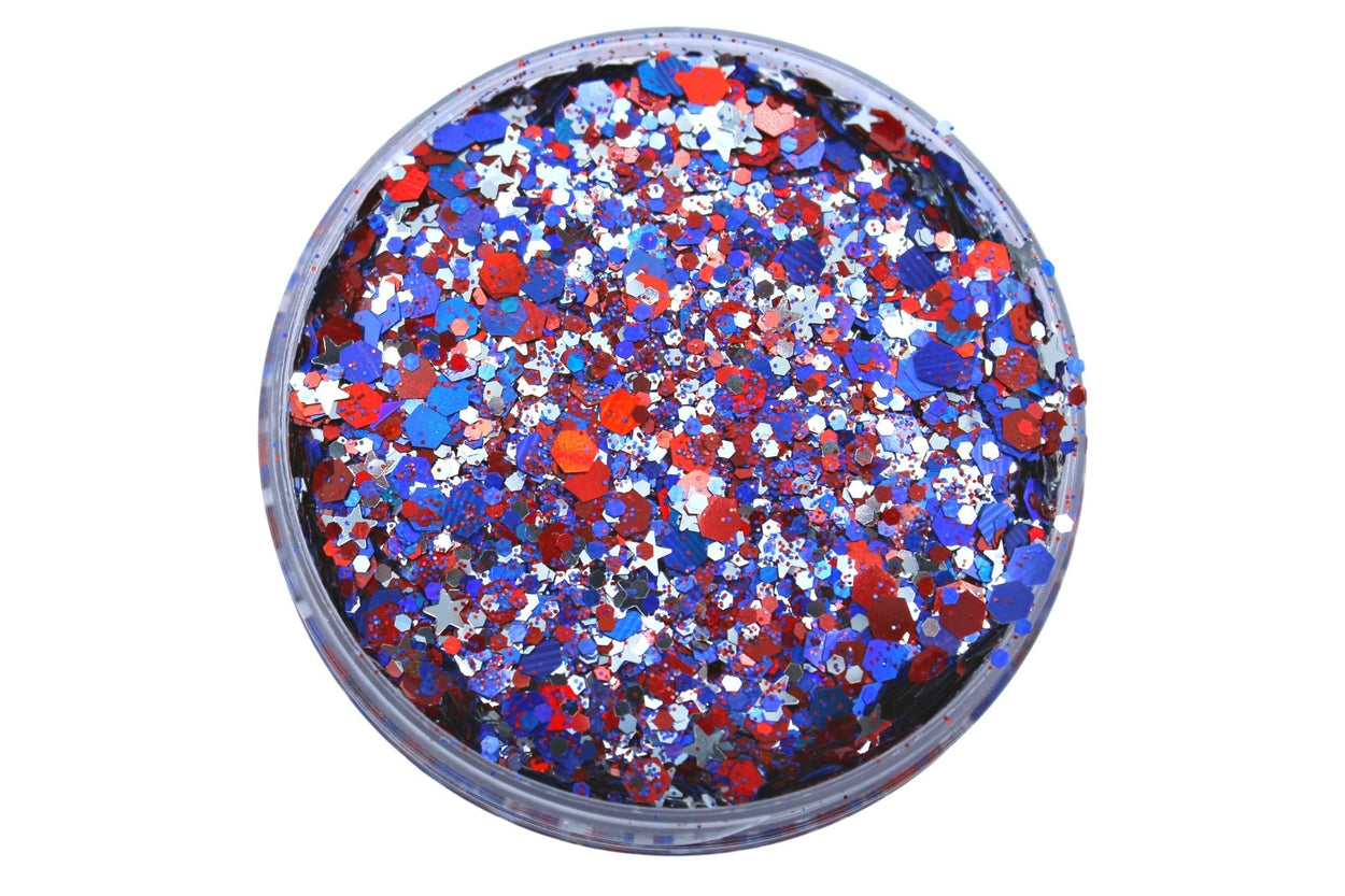Star Spangled Banner is a red, white and blue chunky mix glitter